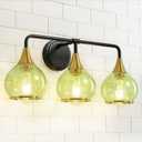 Black and Gold Bathroom Vanity Light 3-Lights Bathroom Light Fixtures Over Mirror with Green Clear Glass Shade 22.4 inch Wall Sconce Lighting Bath(Exclude E26 Bulb)