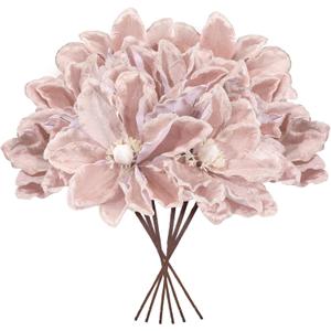 8 Pcs Large Christmas Flower Magnolia Flowers Christmas Tree Decoration Artificial Poinsettia Stems Velvet Xmas Ornaments for Xmas Tree Table Decor(Pink,12 Inch)