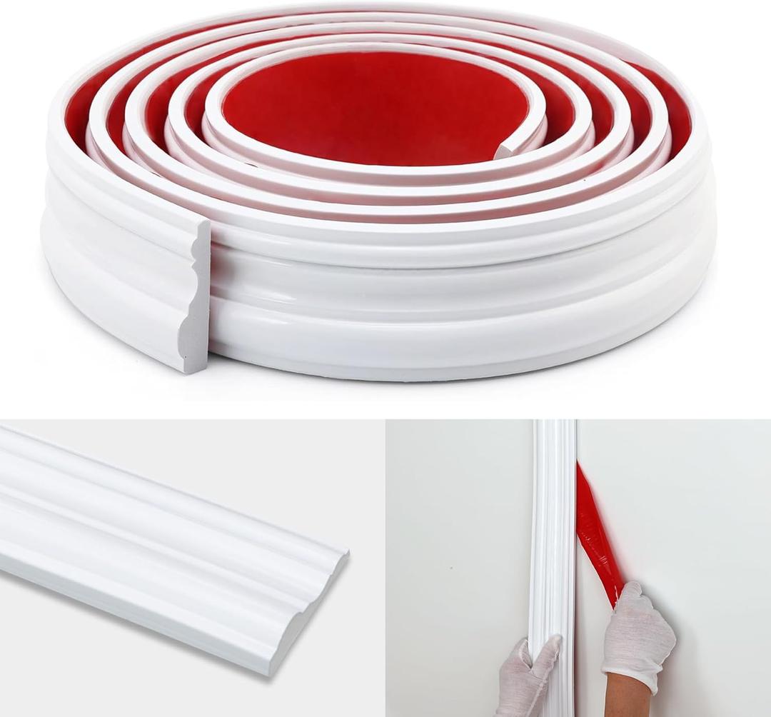 Peel and Stick Wall Molding Trim, Flexible Strip for Mirror Frame, Chair Rail Moulding, Wall Protection and Home DIY Decoration (118'' x 1.6'')