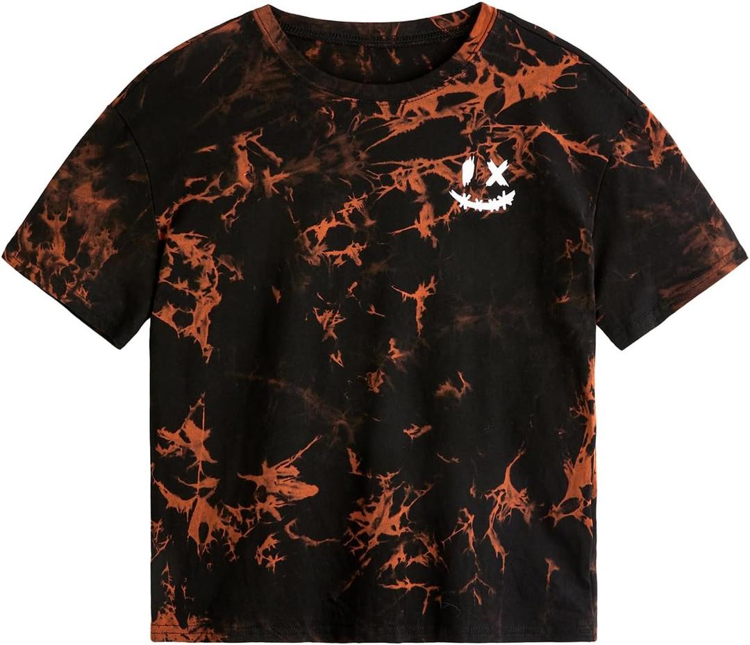 SOLY HUX Boy's Tie Dye Graphic Print T Shirts Short Sleeve Drop Shoulder Summer Tee Tops (Black)