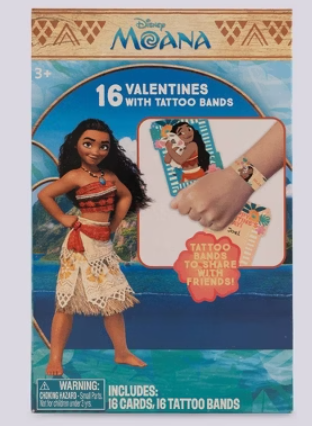 Disney Moana 16 Valentine's Card's With Tattoo Bands- 2 Pack
