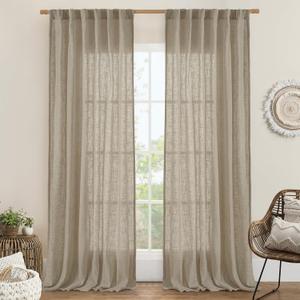 LAMIT Linen Curtains for Living Room 84 inch Length 2 Panels, Light Filtering Semi Sheer Panels Back Tab and Rod Pocket Farmhouse Panels for Bedroom/Sliding Glass Door, Taupe, 52 x 84 Inch
