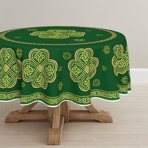 Horaldaily St. Patrick's Day Tablecloth 70×70 Inch Round, Green Shamrock Vintage Washable Seasonal Table Cover for Party Picnic Dinner Decor
