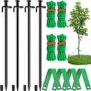 Fabulas Tree Stakes Kits, 4 Pcs 11.8 Inch Heavy Duty Steel Stakes and Supports for Leaning Young Trees Straightening with 4 Pcs Support Straps and 13.2ft Anchor Ropes, Against Strong Wind Bad Weather