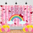 2 x Cartoon Kitty Cat Happy Birthday Backdrop Kitty Cat Banner Poster for Cartoon Cat Theme Party Decorations Birthday Supplies Background Studio Shoot Photo Props Booth