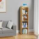 4 Tier Bookshelf, Freestanding Corner Storage Shelve Book Case for Narrow Space, 4 Cube Storage Organizer Small Bookcase for Home Office Living Room (Oak, 4 Cube)