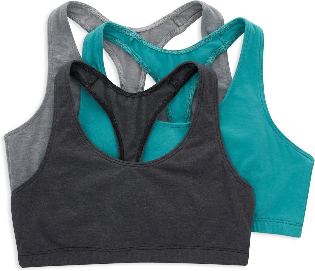 Hanes Women's Racerback Cotton T-Back Bralette (3 Pack) (Medium,Concrete Heather/Isle Green/Sky Grey Heather)