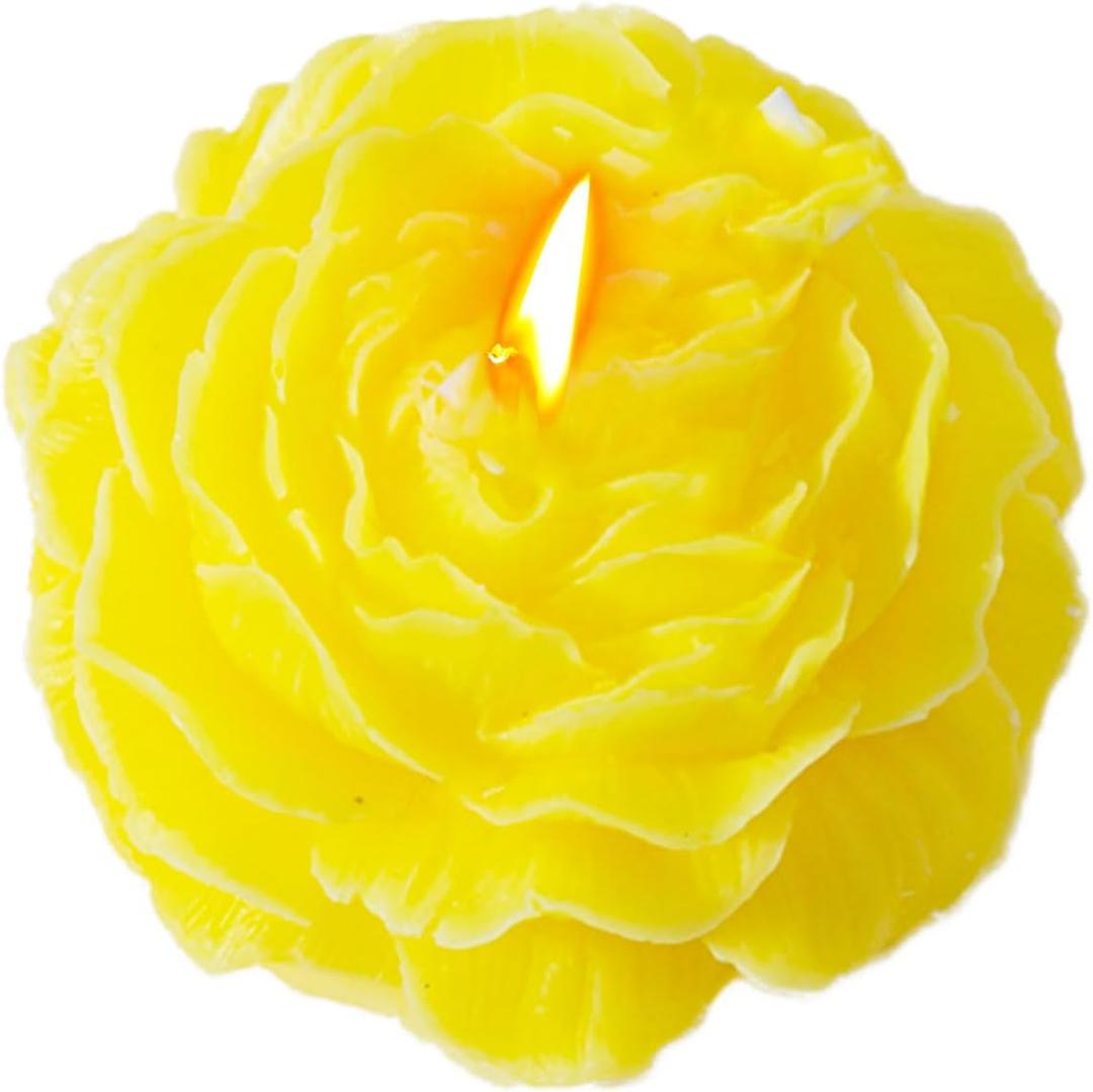 Peony Flower Shape Candles 1 Pack Soy Wax Decorative Candle for Bedroom Home Scented Candle Gift to Friends Family (Yellow)