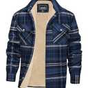EKLENTSON Winter Jacket for Men Fleece Flannel Plaid Jacket Casual Stylish Camp Coat Thermal Sherpa Coats Blue Grey M