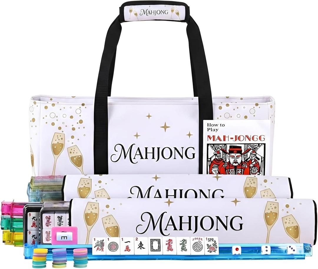 166 Tiles American Mahjong Game Set with 4 Racks & Canvas Carry Bag, Full Complete Mahjong Kit for Adults, 20.87 X 9.45 X 4.33 Inches
