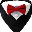Tuxedo Dog Collar for Wedding Engagement and Birthday, Formal Dog Bandana Collar Costume with Bow Tie and Adjustable Buckle,Suitable for Small Medium Large Dog (Red, S)