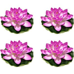 Superdream 4PCS Large Artificial Floating Lotus Flowers, Home Garden Pond Aquarium Wedding Decor (7inch) (Purple)