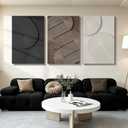3D Boho Textured Wall Art, Modern Neutral Black Brown 3 Piece Set, 20x30 In