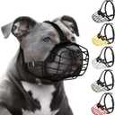 Pitbull Dog Muzzle Metal Mask Amstaff Secure Wire Basket Adjustable Durable Leather Straps for Large Dogs (Black)