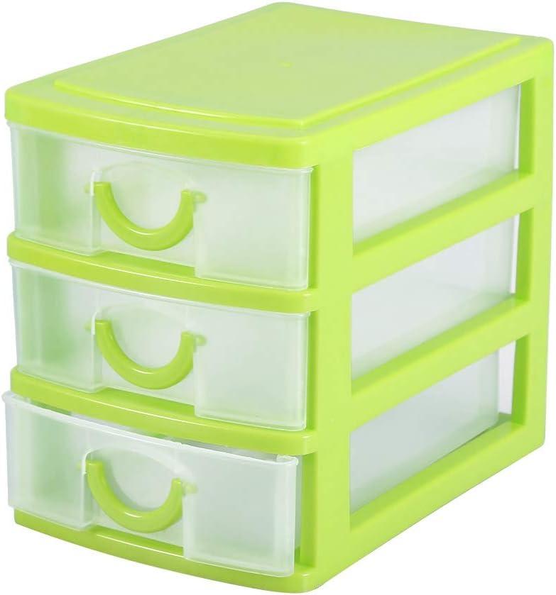 2-3 Layer Drawer Organizer, Jewelry Makeup Storage Box Plastic Finishing Cosmetic 4 Drawer Plastic Container Case (3 Layers Green) Office Desktop Parts Cargo Single Debris for Candy