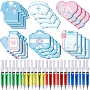 24 Sets Mini Funny Nurse Sticky Notes with Syringe Ballpoint Pens Nursing Student Essential Medical Themed Sticky Note Nurse Gift Self Stick Cute Note Pads for Hospital School Supplies