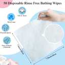 VitalCozy 100 Pcs Rinse Free Bathing Wipes Bulk Sponges Bath Wipes All in 1 Shower Rinse Free Bath Sponges Wash Cloths for Campers, Hikers, Adults, Elderly