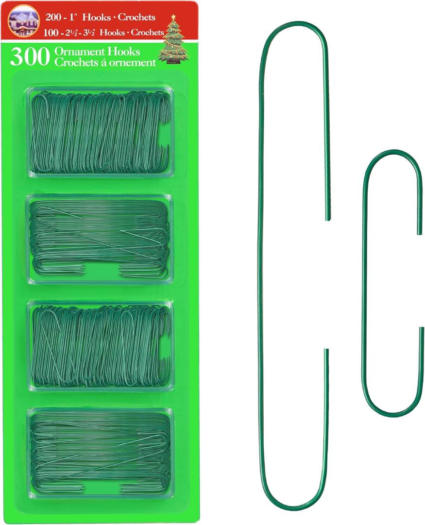 R N' D Toys RNDs 300 Pack Ornament Hooks Christmas Tree Decorating Hangers- Metal Wire Ornament Hooks for Christmas Tree Decoration Hanging (Green)
