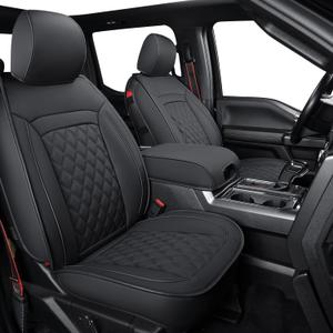 LUCKYMAN Club F150 Faux Leather Seat Covers Fit for 2010-2014 F150 2011-2016 F250 F350 F450 Pickup Trucks (Front Pair, Black 2 Pcs)
