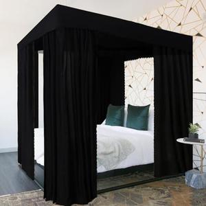 Kmhesvi Black Canopy Bed Curtains - 4 Corner Post Bed Curtains Canopy Queen Bed Canopy Curtains for Adults Girls Bedroom Decoration(Black, Queen)