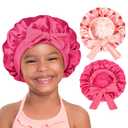 YANIBEST 2 PCS Baby Bonnet Silk Satin Bonnet for Kids Sleeping Cap Curly Natural Hair Silk Bonnets for Girls Boys Infant (5-12 Years, Hotpink+Pink)