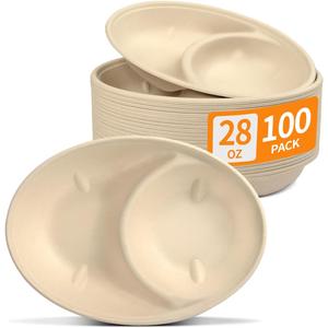 Celel 2 Compartment Oval Paper Bowls 100 Pack, Disposable Chip and Dip Bowls for Party Chips and Salsa Bowl for Party, Divided Snack Bowl Disposable