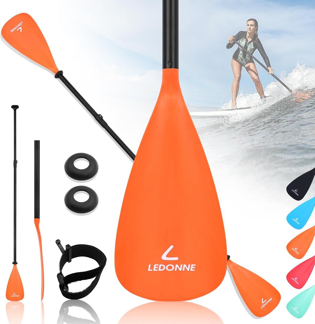 LEDONNE SUP Paddle 4-Piece Adjustable Kayak Paddle Floating Lightweight Paddle Board Oar with Aluminum Alloy Shaft and 2 Nylon Blades Best Price Based on Our 3 Million Sets Per Year 500 bought monthly (4 Pieces Paddle Orange)