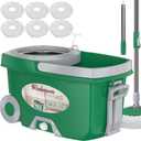 Dual Compartment Spin Mop and Bucket, Mop and Bucket with Wringer Set,360Rotating Spinning Mopping for Floor Cleaning with 6 Microfiber Replacement Heads, 61" Extended Handle, 2X Wheel - Deep Green