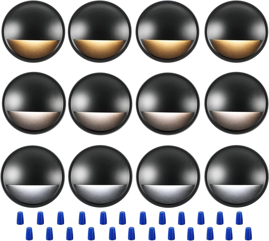 CLOUDY BAY [12 Pack] 3CCT Low Voltage LED Deck Lights Outdoor,2700K/3500K/5000K Selectable,Landscape Step Stair Railing Fence Light Wired,3W,12V-24V AC/DC Deck Lighting Fixtures