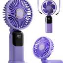GOCKERA Portable Fan, 4200mAh Battery Operated Fan, 5 Speeds&Digital Display, Makeup Fans for Women with Base, 180Foldable 3in1 Handheld/Neck/Desk Fan for Outdoor Indoor,Ultra Quiet (Purple)