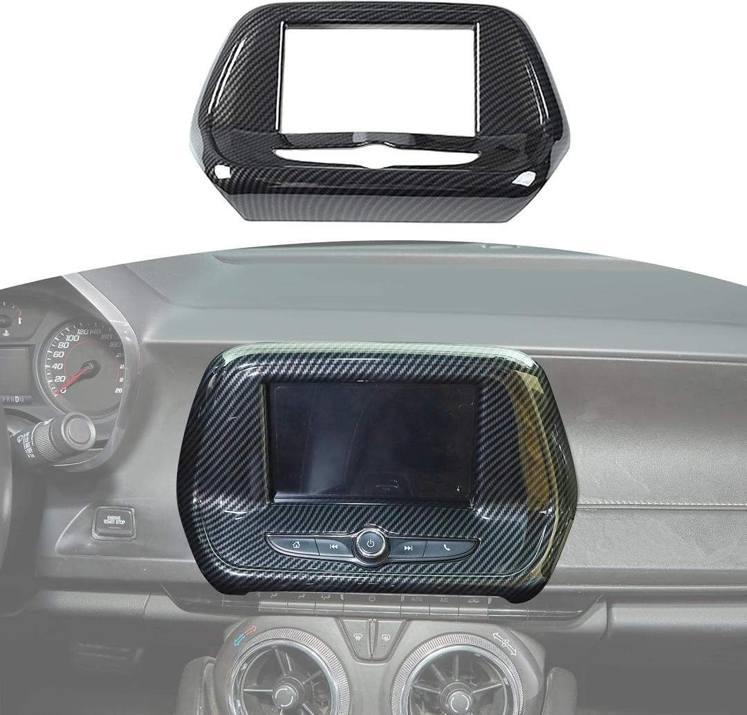 RT-TCZ for Camaro Radio 7" Display Screen Trim Cover for Chevy Camaro 2017 up Black ABS Carbon Fiber Interior Accessories (7" Display Screen Version)