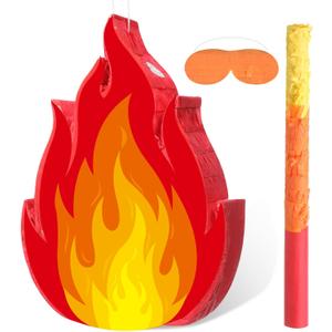 Pasimy Fire Piata with Blindfold and Stick Campfire Piata Bundle for Fireman Camping Red Flame Firetruck Theme Birthday Baby Shower Firefighter Party Decorations Game Supplies, 16.14 x 12.20 Inch