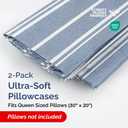 Queen Pillow Cases Set of 2 - Ultra Soft Hotel Quality Pillowcase Covers - Comfy, Cozy & Wrinkle Free - Shrinkage and Fade Resistant - Machine Washable Pillow Protectors - 2 Piece Set - Blue Stripes 3