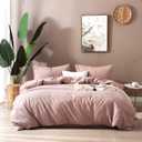 F.Y.Dreams 100% Washed Cotton Duvet Cover for Weighted Blanket 60x80 inches with 16 Ties, Zipper on Long Side/Dust Pink/Just Duvet Cover
