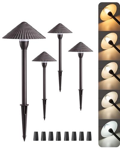 EDISHINE 5CCT Low Voltage Pathway Lights Wired, 2700K/3000K/3500K/4000K/5000K LED Landscape Path Lights, 12V 3W 160LM Waterproof Outdoor Landscape Lighting for Yard Garden Walkway, Aluminum, 4 Pack