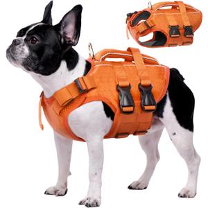Kuoser Dog Life Jacket, High Flotation Reflective Dog Life Vest, Orange, M