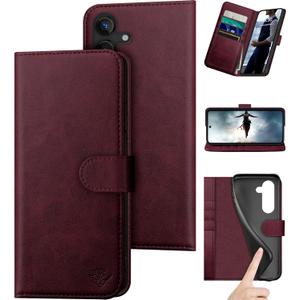 DuckSky Compatible with Samsung Galaxy S25 Plus Genuine Leather Wallet Case RFID Blocking4 Credit Card HolderReal Leather Flip Folio Book Phone Case Cover Women Men for S25 Plus Case Wine Red