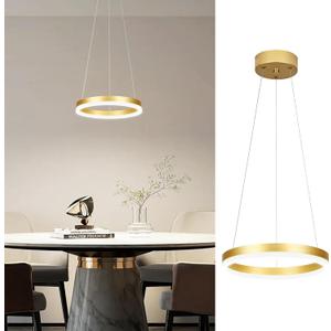 12" Gold Led Ring Chandelier Ring Modern Led Chandelier Modern Pendant Lights Adjustable Height Light Contemporary Light Fixture for Kitchen Island Bedroom Kitchen Island Dining Room (1Ring-11.8")