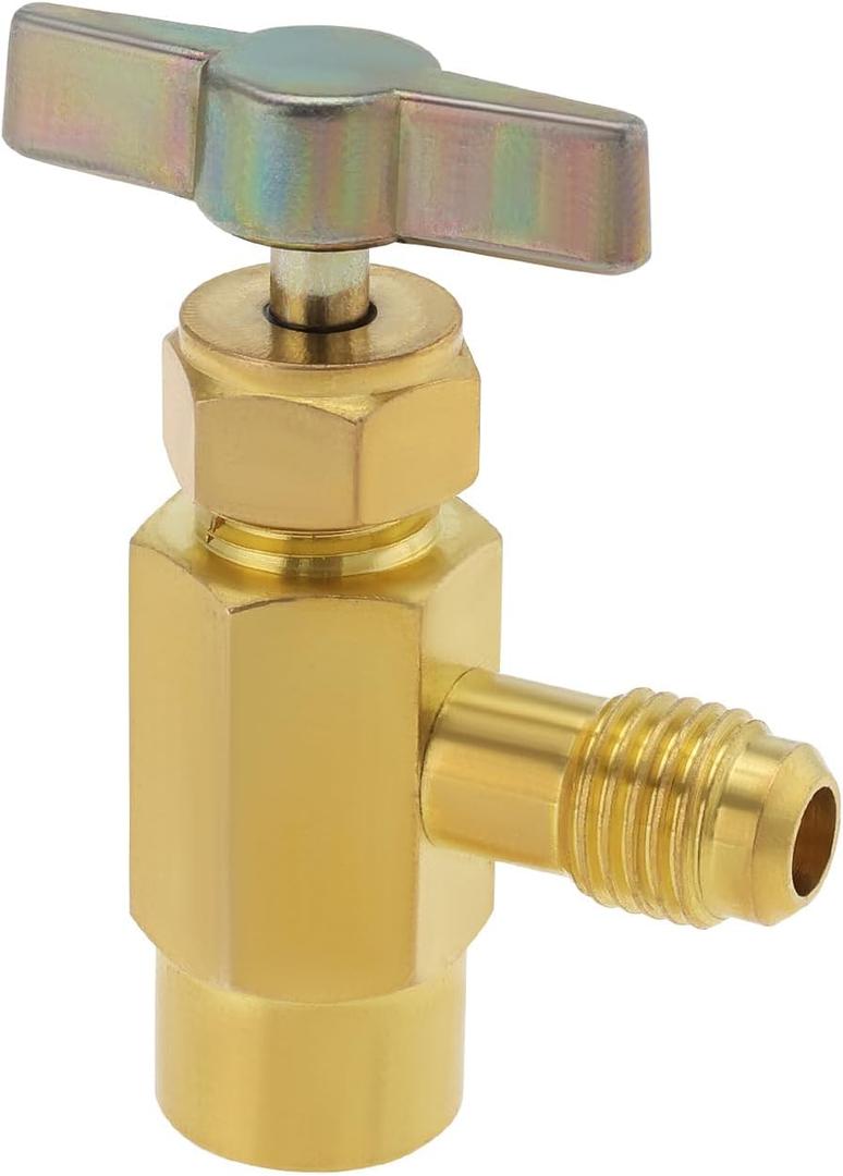 R600a Refrigerant Valve Bottle Opener Brass 7/16" Female Thread to 1/4" SAE Male Thread Self-Sealing Can Tap Adapter for Air Conditioning Refrigerant