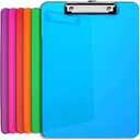 Plastic Clipboards with Low Profile Clip Set of 5-12.5 x 9 Inch Multi Color Plastic Clipboards Bulk - Clear Clip Boards Bulk Classroom Holds 100 Sheets, Acrylic Clipboard Clear 5 Pack