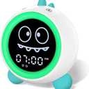 Kids Alarm Clock, Toddler Sleep Training Clock with Night Lights, Sound Machine, Time to Wake Dinosaur Alarm Clock for Children, Gift Ideas for Kids Toddler Boy Girl (Green)