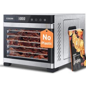 COSORI Food Dehydrator, Bigger Than 7 Trays with Large 6.5 ft Drying Space, Stainless Steel Trays, 600W Faster Drying, 165F Dehydrated Dryer for Jerky, Dog Treats, Herbs, Meat, Fruit, Yogurt, Silver