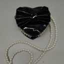 Cute Heart Shape Crossbody Bag for Girls Women Bowknot Heart Purse Glossy Leather Shoulder Purse Pearl Strap Mini Bag