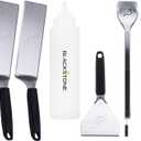 Blackstone 5464 Griddle Tool Kit Outdoor Indoor Grill BBQ Utensils Cooking Accessories-Heat Resistant 2 Long Spatulas, 2 Angled Scraper Classic Tong, 1 (32oz) Squeeze Bottle, Black, Silver, White