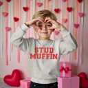 GLIGLITTR Toddler Baby Boy Valentines Sweatshirt Outfit Long Sleeve Stud Muffin Letter Print Pullover Shirt Clothes (Gray)