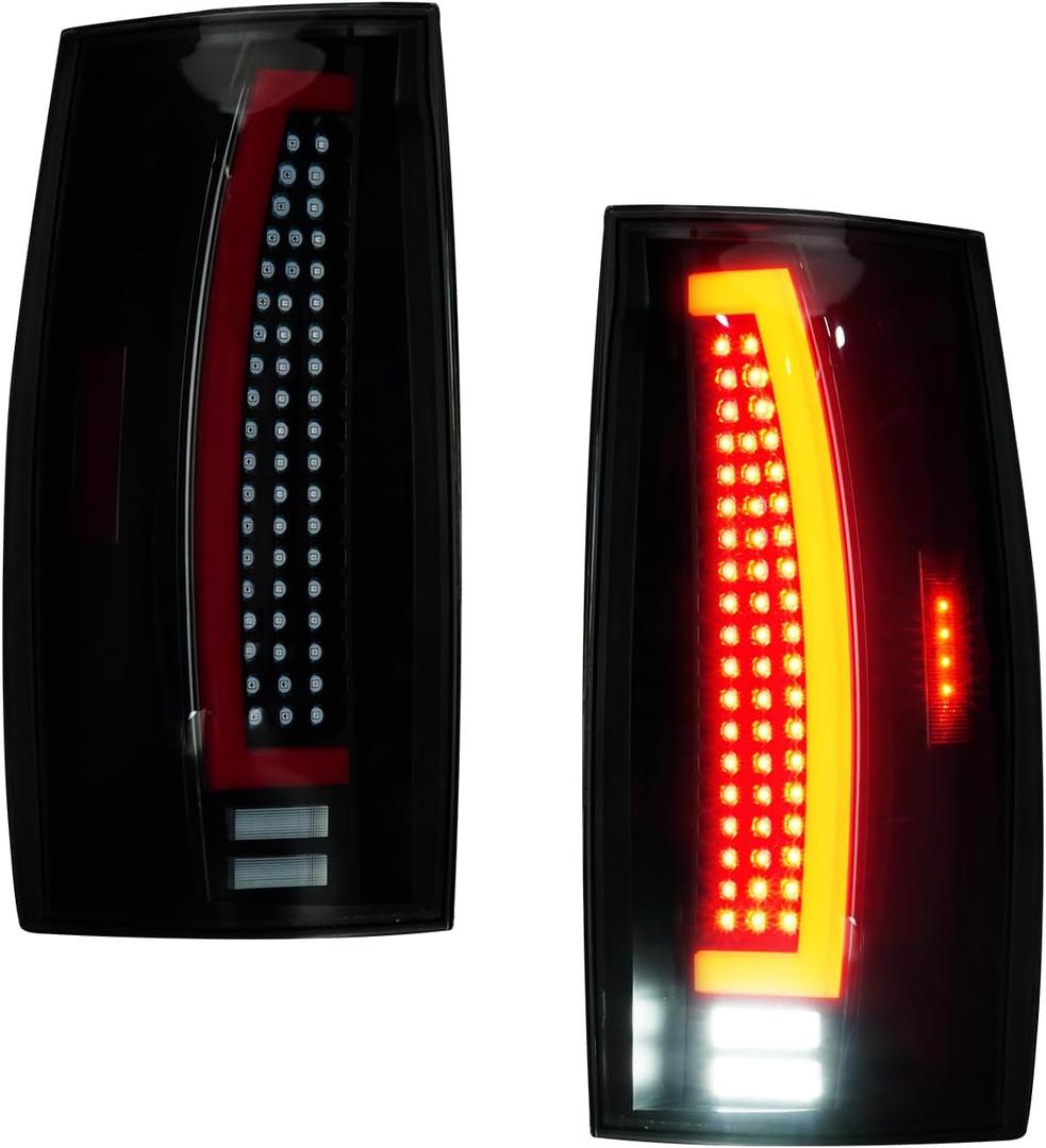 ILONPA (2 Pack) LED Tail Light Assembly fit for 2007-2014 Chevy Suburban 1500 2500, 2007-2014 Chevy Tahoe [only Incandescent Models], Taillight Assembly w/o Blind Spot, Black Housing Clear Lens