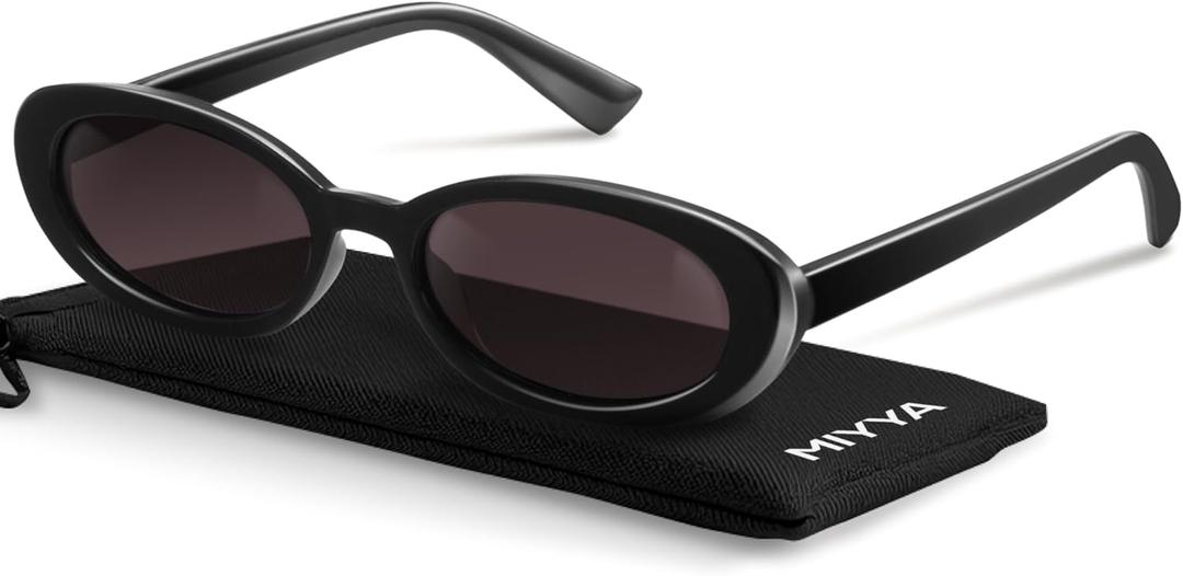 miyya Trendy Polarized Sunglasses Women, Oval Sunglasses for Women Men, Retro Sun Glasses for Women 2024, UV Protection (Black/Brown)