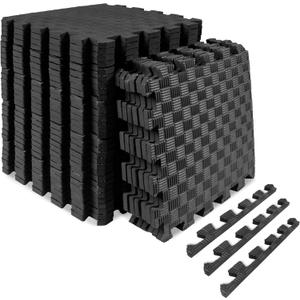ProsourceFit Exercise Puzzle Mat -inch, Checkered EVA Foam Floor Tiles w/ Non-Slip Texture, Gym Mats w/ Interlocking Flooring for Adjustable Surface, Shock Absorbing, Black, 36 SQ FT - 36 Pieces