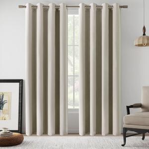 Total Blackout Natural Linen Curtains 80 Inches Long 2 Panels for Bedroom Patio, Heat Blocking Thermal Insulated Lightweight Privacy Grommet Curtains, Natural, W52 x L80, 2 Panels