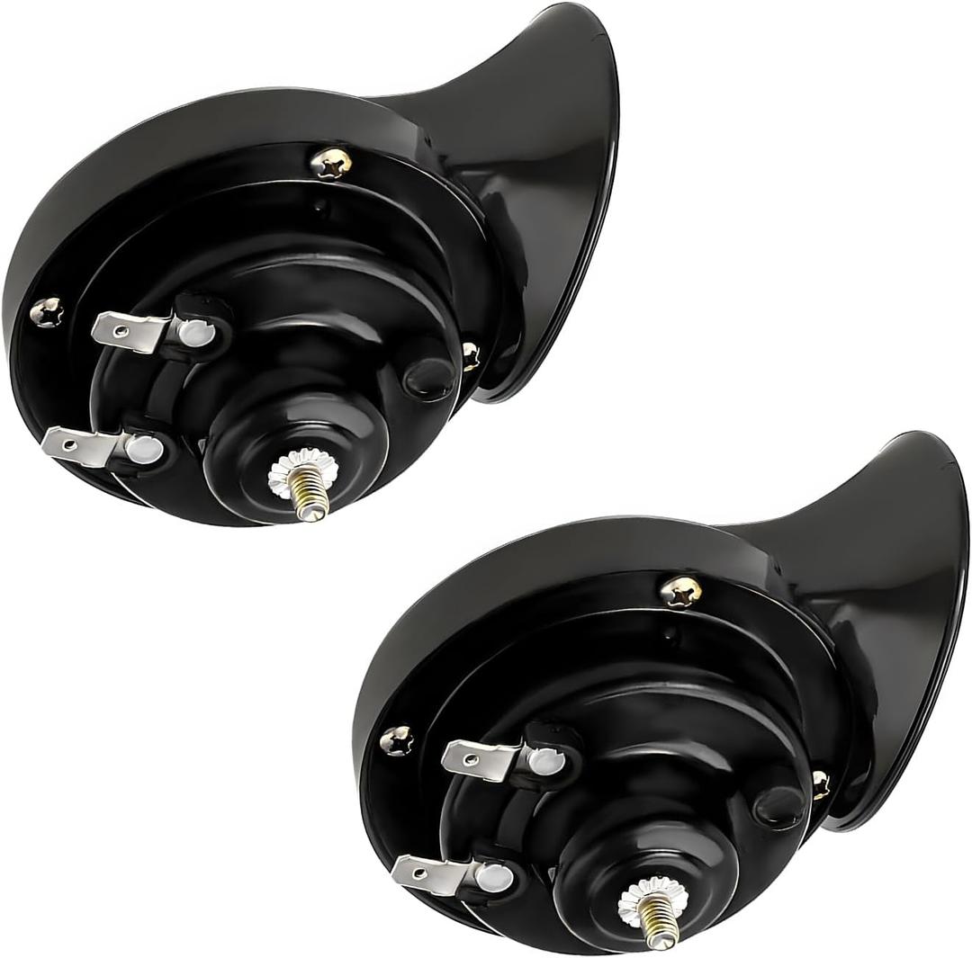 Sun Walker 2 PCS Super Loud Train Horns, 12V Waterproof Car Snail Horn Replacement Kit, Universal Air Electric Snail Double Horn for Motorcycle Truck Boat, Car Accessories (Black)